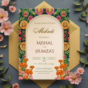 Emerald Green Mehndi Invite Template, Mehndi Invite, Digital Download, Dholki Invite, Sangeet Invite, Floral Mehndi Evite, Mayoun Invite