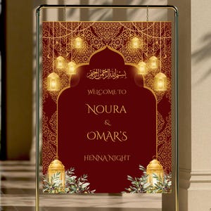 Red and Gold Henna Night Sign, Henna Celebration Sign, Henna Board, Arab Henna Party Sign, Middle Eastern Henna Welcome Sign