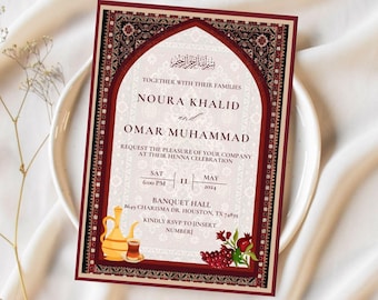 Henna Invitation Template, Arab Henna Night Invite, Traditional Palestinian Henna Invitation, Henna Celebration Card, Katb Kitab Invite
