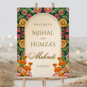 Emerald Green Mehndi Sign, Mehndi Welcome Sign, Digital Download, Dholki Welcome Sign, Sangeet Welcome Sign, Floral Mehndi Entrance Sign
