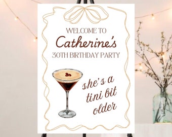 Placa de boas-vindas de aniversário com Espresso Martini: decoração para festa para imprimir (PDF)