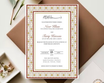 Invitación Nikkah con borde rojo: Plantilla elegante para boda islámica (descarga digital)