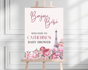 Bonjour Bebe Baby Shower Welcome Sign: Parisian Theme (Printable File)