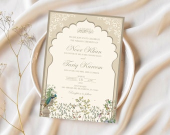 Plantilla de invitación para Nikkah en el Jardín Mughal: Boda islámica (Descarga digital)