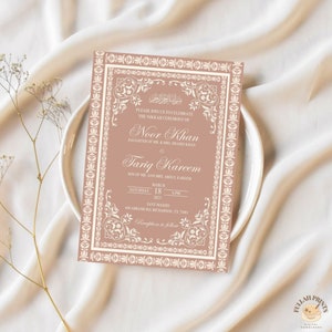 Invitation Nikkah beige et crème élégante, invitation Nikkah neutre, modèle d'invitation Nikkah, faire-part de mariage islamique, invitation numérique