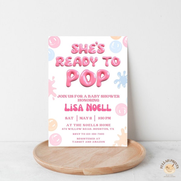 She's Ready to Pop Baby Shower Invite, Bubble Gum Baby Shower Invite, Themed Baby Shower Invite, Digital Baby Shower Card