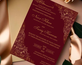 Red and Gold Islamic Wedding Invitation, Editable Islamic Wedding Invitation, Traditional Shaadi Invitation, Shaadi Evite