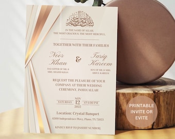 Editable Islamic Wedding Invitation, Beige Islamic Invitation Template. Nikkah Invitation, Digital Download, Islamic Wedding Evite