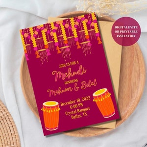Mehndi Invitation Template, Editable Mehndi Invitation Template, Editable Template, Digital Template, Dholki Invitation, Mehndi Evite