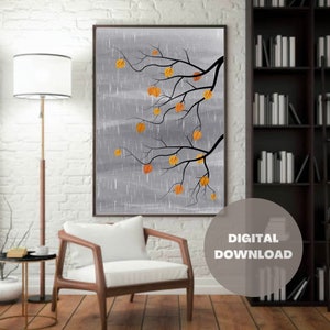 Rainy Night Wall Art, Digital Print, Rain Art Digital Print, Tree Branch Art, Fall Time Print, Rainy Print