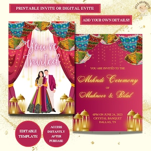 Colorful Mehndi Invitation, Mehndi Invite, Digital Mehndi Invite, Editable Template, Mehndi Celebration, Mehndi, Two Card Mehndi Invite