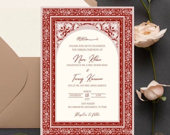 Plantilla de invitación Nikkah con flores rojas: Elegante boda islámica (Invitación digital)