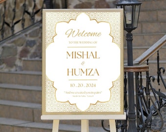 Islamic Wedding Welcome Sign: Elegant Gold Nikkah Shaadi Poster (Digital Download)
