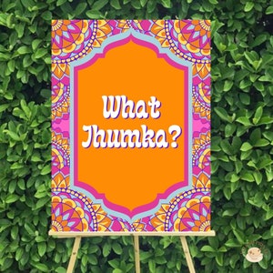 Welke Jhumka? Bord, Mehndi-tafeldecor, Dholki-tafeldecor, bord Jhumka Bar, bord Indiase sieraden, tafelbord bazaar Jhumka Station