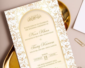 White and Gold Islamic Wedding Invitation Template (Digital Download)