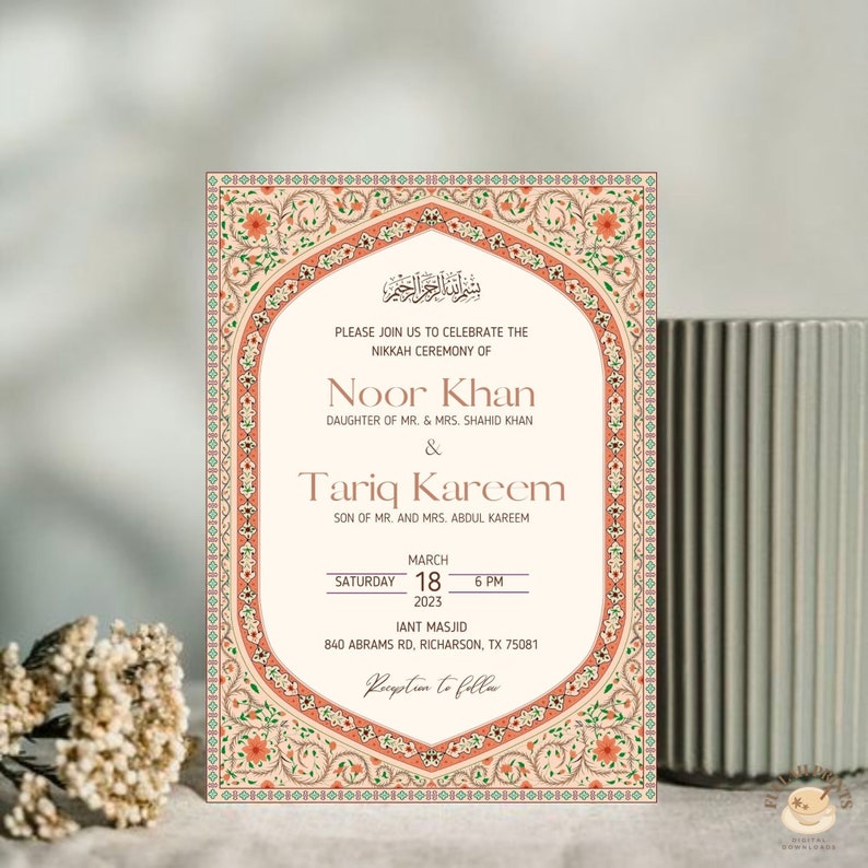 Mughal Nikkah Invitation: Elegant Islamic Wedding Invite (Digital & Editable) image 4
