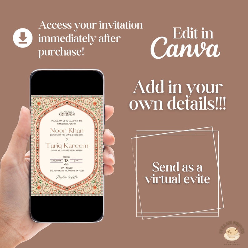 Mughal Nikkah Invitation: Elegant Islamic Wedding Invite (Digital & Editable) image 3
