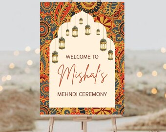 Panneau de bienvenue de la lanterne Mehndi : entrée colorée pour la cérémonie (fichier imprimable)