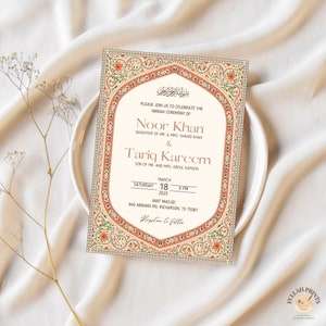 Mughal Nikkah Invitation: Elegant Islamic Wedding Invite (Digital & Editable) image 2