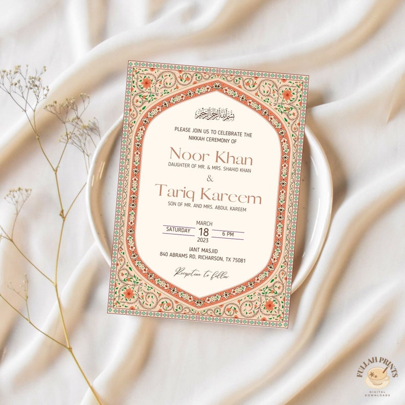 Mughal Nikkah Invitation: Elegant Islamic Wedding Invite (Digital & Editable) image 2