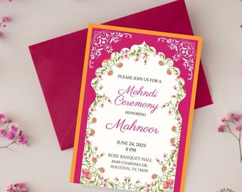 Floral Arch Mehndi Invitation: Pink & Orange Evite (Digital Download)