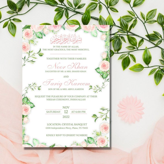 Editable Nikkah Wedding Invitation Floral Frame Islamic 