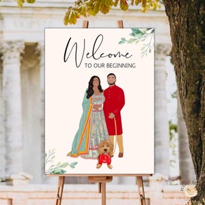 Ilustración de boda personalizada personalizada, signo de boda personalizado, idea de regalo de boda, signo de bienvenida personalizado, ilustraciones de pareja sin rostro