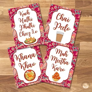 Desi Food Station Signs for Mehndi Nikkah Dholki, Indian Wedding Food Table Signs, Food Bar Signs 4 Bundle, Chai Station, Dessert Station