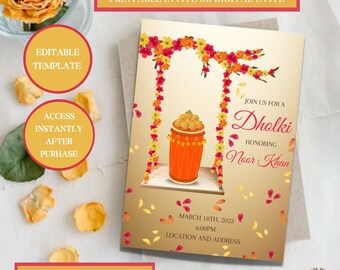 Floral Swing Dholki Invitation: Colorful Gold Evite (Digital Download)