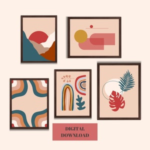 Boho Wall Art Set of 5, Printable Boho Wall Art, Boho Decor, Boho Gallery Wall Set of 5, Boho Abstract Wall Art, Boho Abstract Print