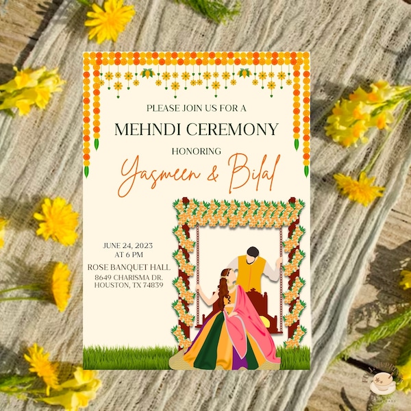 Invitación tradicional de mehndi: Invitación de henna para exteriores (Descarga digital)