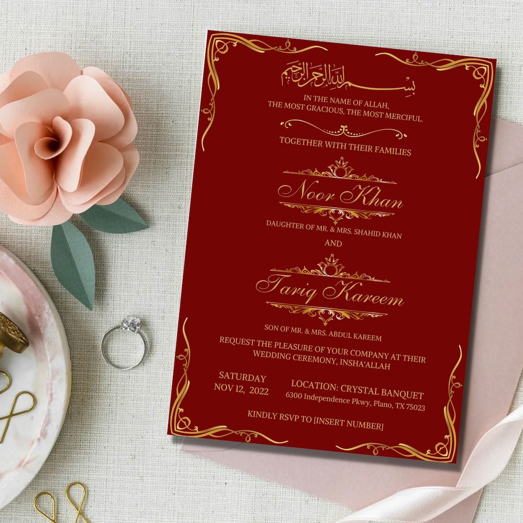 Red and Gold Islamic Wedding Invitation, Islamic Wedding Invitation