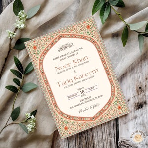 Mughal Nikkah Invitation: Elegant Islamic Wedding Invite (Digital & Editable) image 8