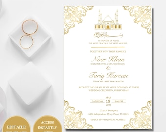 Elegant Gold Islamic Wedding Invitation Template (Digital Download)