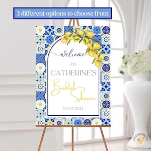 Lemon Blue Tile Bridal Shower Welcome Sign, Mediterranean Sign, Italian Bridal Shower, Amalfi Coast Arched Sign, Positano Blue Tile