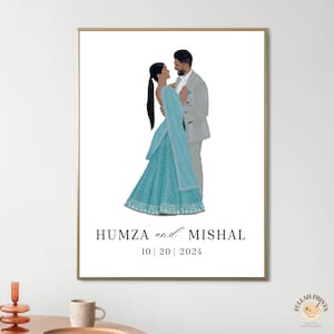 Ilustração de casamento personalizada, sinal de ilustração sem rosto, ideia de presente de casamento, sinal de casamento personalizado, sinal Nikkah, sinal Shaadi