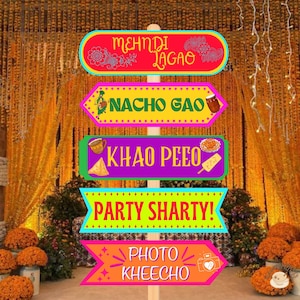 Fun and Colorful Mehndi Arrow Signs, Printable Dholki Signs, Quirky Mehndi Signs, Mehndi Dholki Decor, Desi Wedding Decor, Desi Sayings
