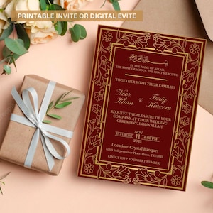 Red and Gold Islamic Wedding Invitation, Traditional Shaadi Invitation, Editable Template, Digital Template, Shaadi Evite, Shaadi Card
