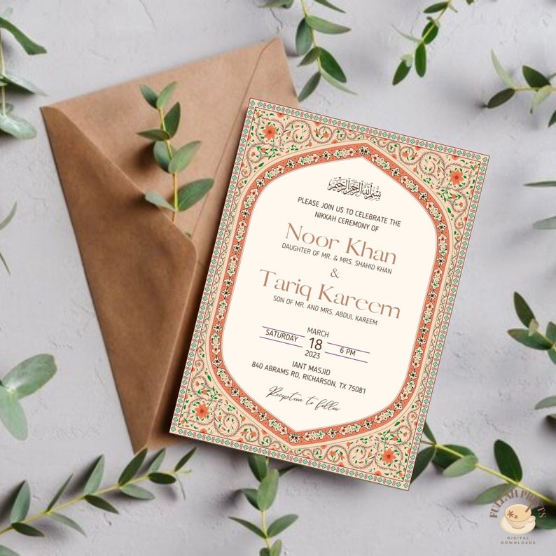 Mughal Nikkah Invitation: Elegant Islamic Wedding Invite (Digital & Editable) image 6