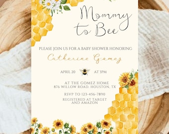 Mommy to Bee Baby Shower Invitation: Bumble Bee Theme (Digital Download)