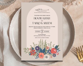 Modern Floral Nikkah Invitation Template (Digital Download)