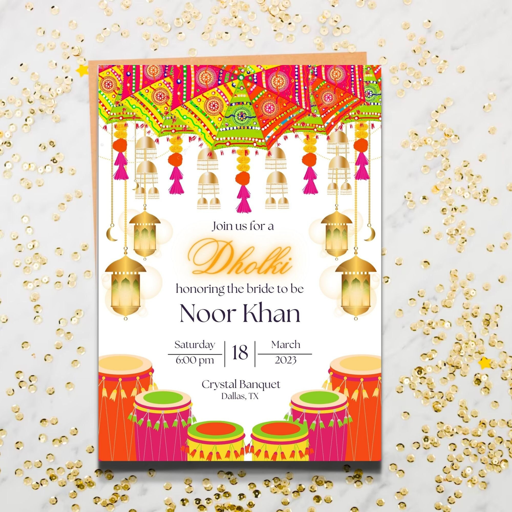 Dholki Invitation, Dholki Evite, Dholki Invitation Template, Editable Dholki Invitation, Dholki Evite, Dholki Invitation Template, Editable