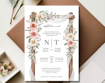 Floral Nikkah Invitation Template: Modern Islamic Wedding (Digital Download)