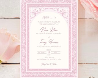 Pink Elegant and Luxurious Nikkah Invitation, Pastel Nikkah Evite, Nikkah Invitation Template, Islamic Wedding Invitation, Digital Invite