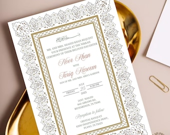 Elegant Gold Border Nikkah Invitation Template (Digital Download)