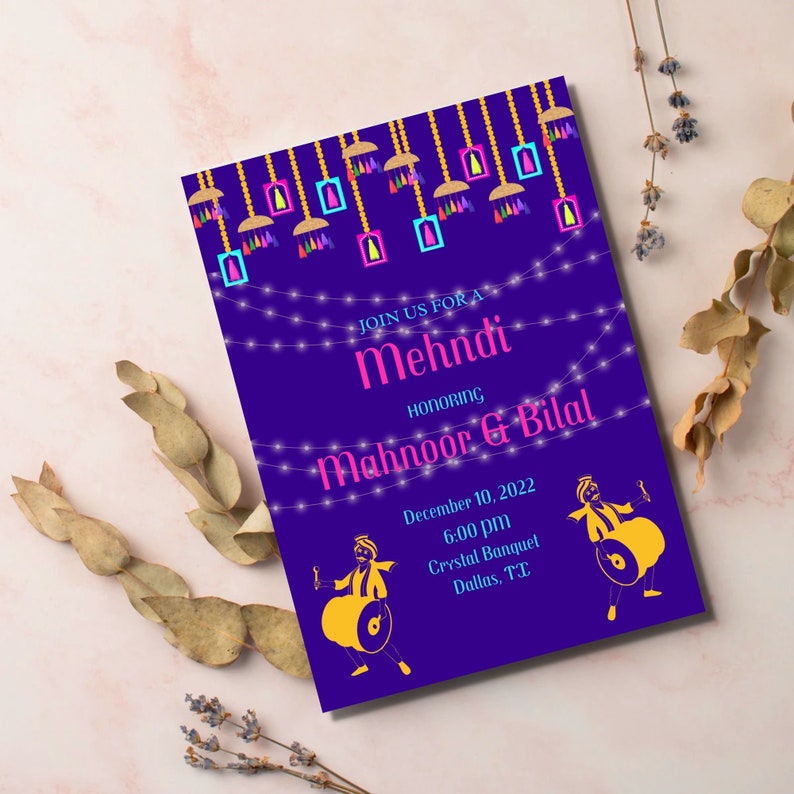Editable Mehndi Invitation Template Purple Mehndi Invitation Etsy
