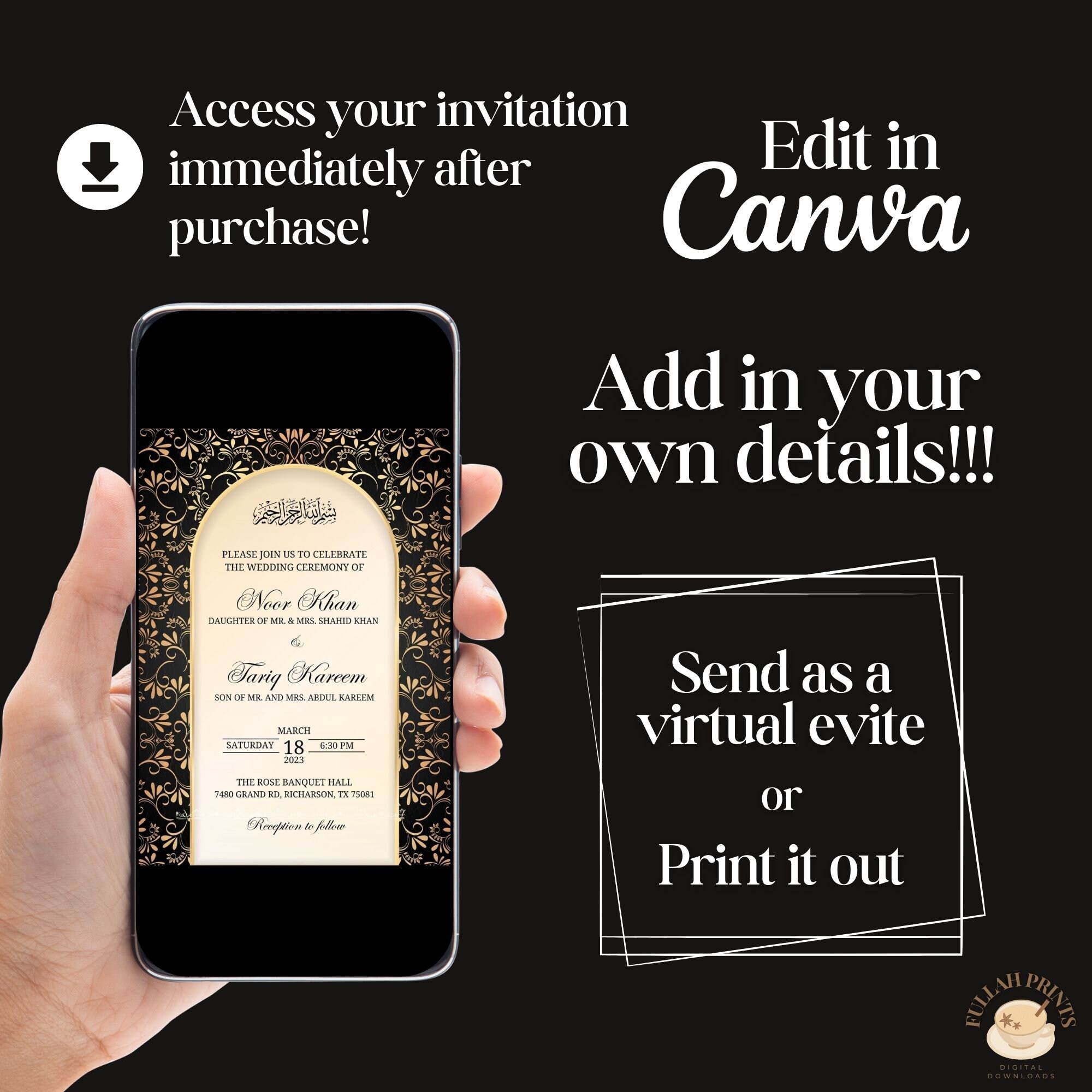 Black and Gold Arch Islamic Wedding Invitation (digital Download) - Etsy