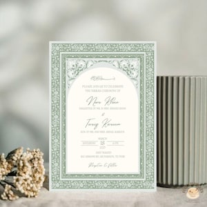 Convite Nikkah elegante e luxuoso verde sábio, Nikkah Evite, modelo de convite Nikkah, convite de casamento islâmico, convite digital