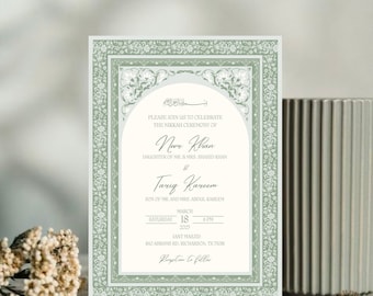 Sage Green Nikkah Invitation Template: Elegant Islamic Wedding (Digital Invite)