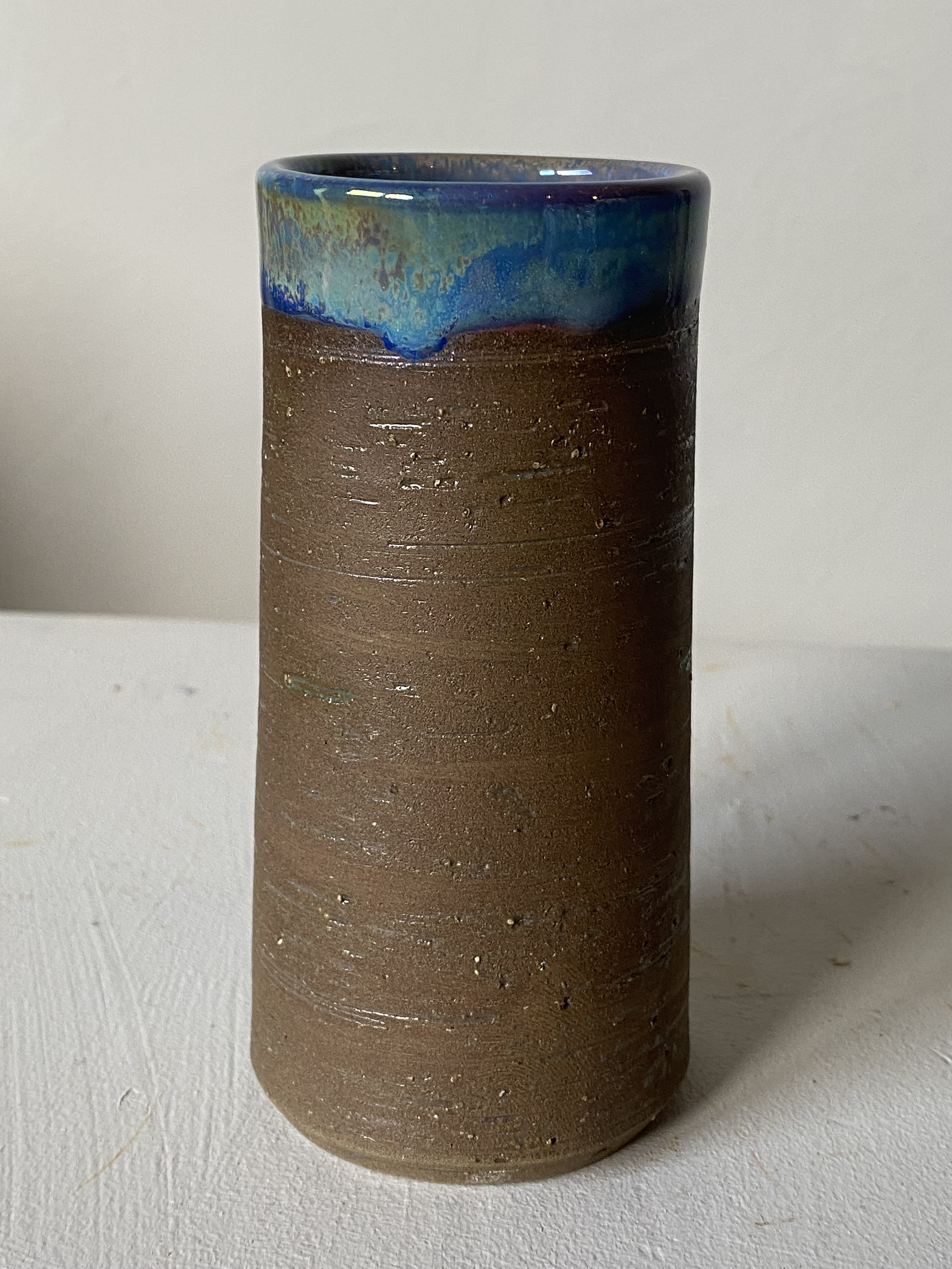Brown Ceramic Vase With Blue Glaze by Sven Hofverberg 1960s